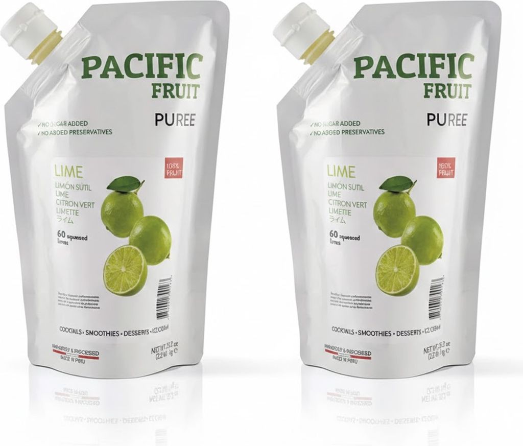 Pacific Fruit Püree Limette 2x 1kg Fruchtpüree für Cocktails, Margarita, Daiquiri & Mojito, Salsa, Guacamole, Dips, Eintöpfe, Curry, Suppen, Mo...