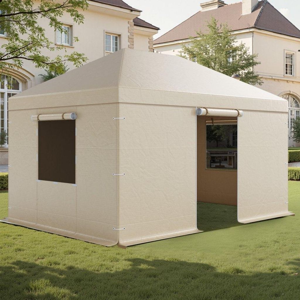 Winter Pavillonabdeckung 3,1x4,41 m - Allwetter-Pavillon Abdeckung mit Seitenwänden und Netzfenstern - PE-Material - Geschlossene Lagerschutzabdec...