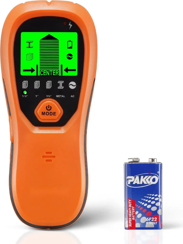 Sondeur de poutre et détecteur mural 5 en 1 avec écran LCD - Orange