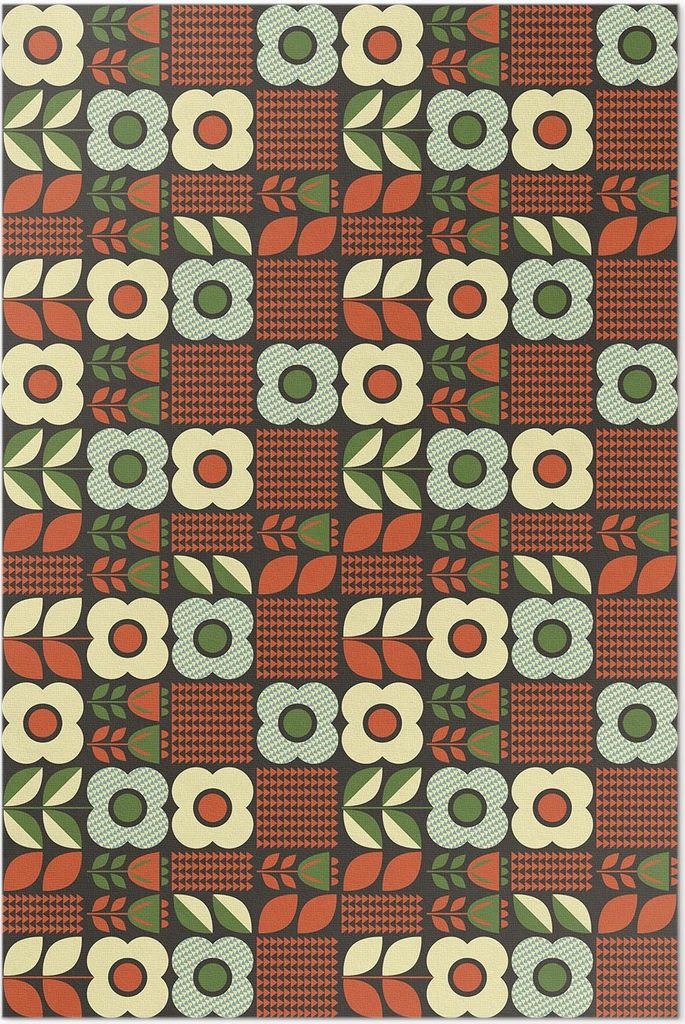 Folkloristische Blumenillustration – Vinylteppich – 80x120 cm – Indoor Teppich – Flur – Pflegeleicht – Modern