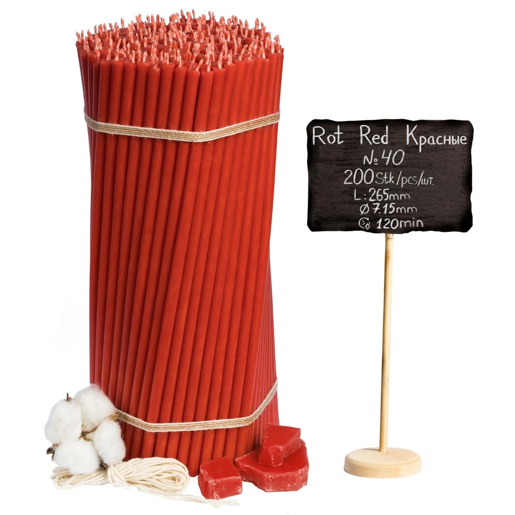 Kirchliche Rote Bienenwachskerzen No40 200 pcs - 2 kg