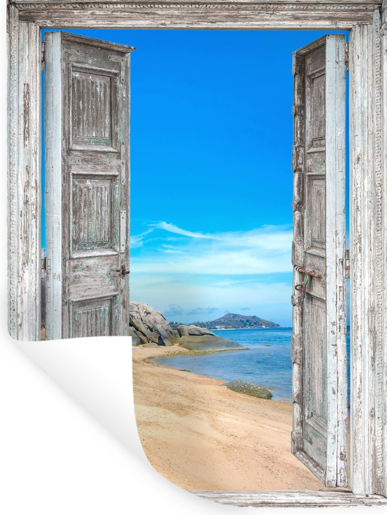 MuchoWow Wandtattoo Wandsticker Wandaufkleber Strand - Tropisch - Sommer - Blick - Meer 60x80 cm Selbstklebend und Repositionierbar - Repositioni...