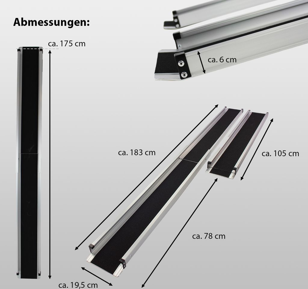 TRUTZHOLM 2 x Teleskoprampe 105-183cm Traglast 272 Alu grau Produktbild 3