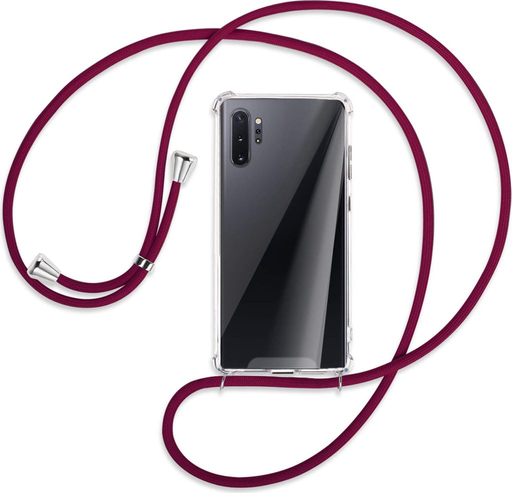 Handykette Backcover-Schutzhülle mit Band (Metall silberfarben) für Samsung Galaxy Note 10 Plus - dunkelrot