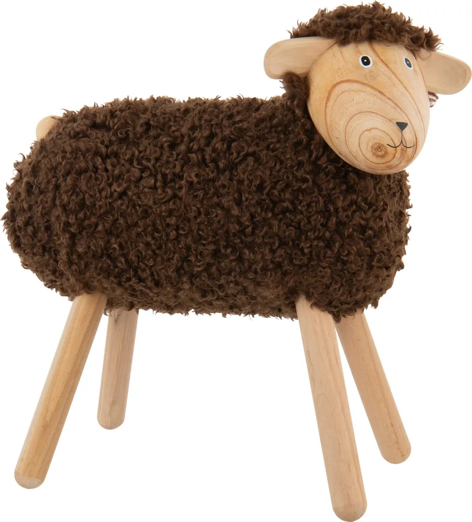 Mouton Déco J-Line Fourrure Synthétique Marron Large 50x30x40cm Bois