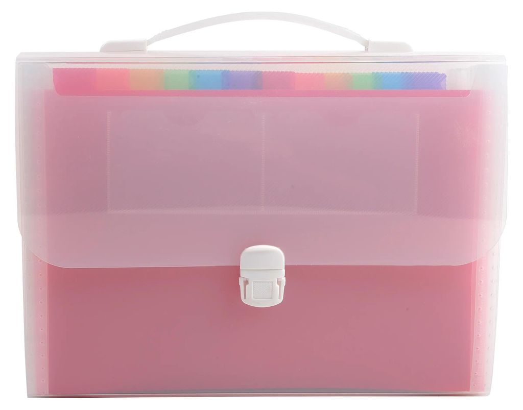 Kartonbox mit 4 Mappen und stabilem Tragegriff – Deckel und Innenteil aus PP – Schnappverschluss – 24 Fächer – Maße: 33 x 29 cm – für ...