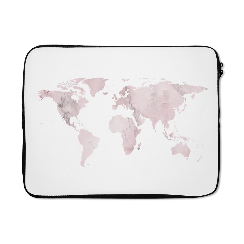 MuchoWow Laptop Hülle 17 Zoll Laptoptasche Weltkarte - Rosa - Marmor - Zipper - Schutzabdeckung