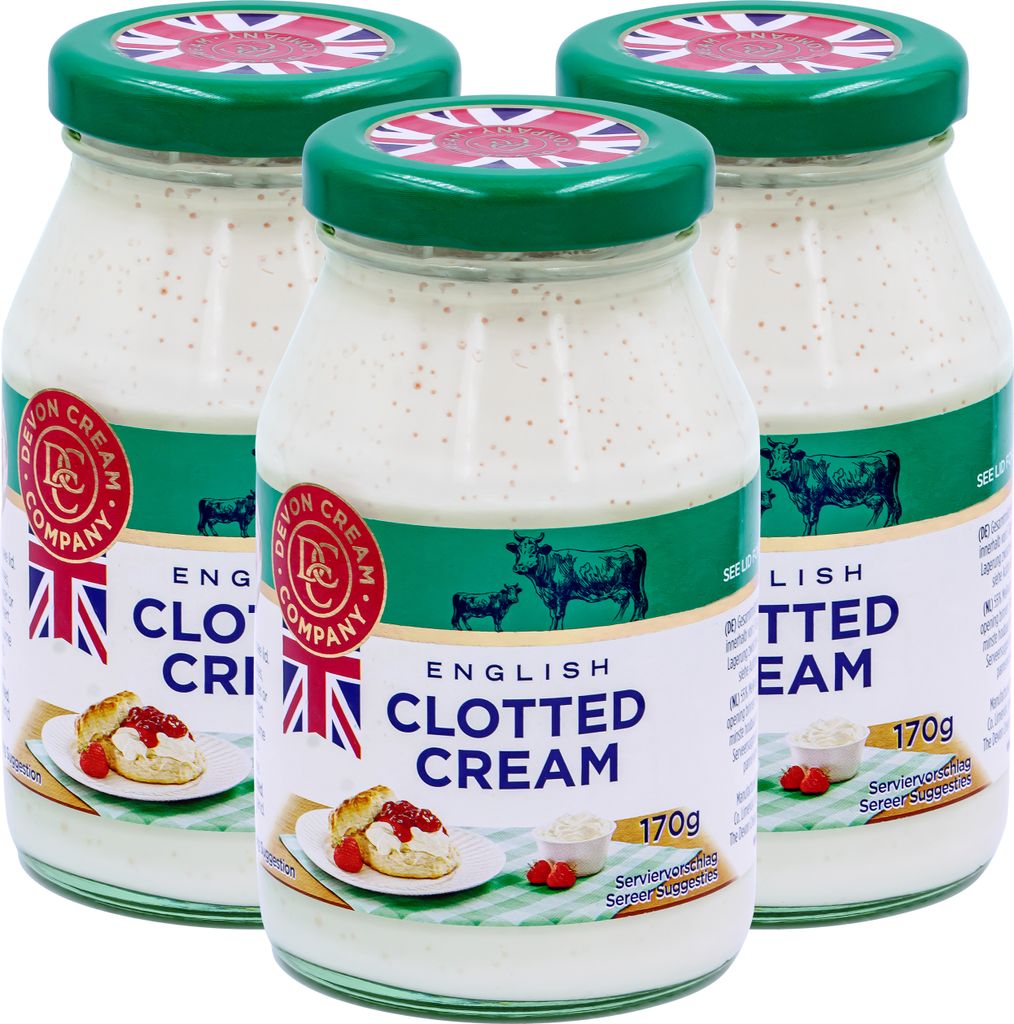 Food-United CLOTTED CREAM Devon Streich-Rahm-Creme 3x 170g im Glass von Coombe-Castle passt zu Cones englischem Apple-Pie-Kuchen Pancakes Dessert-T...