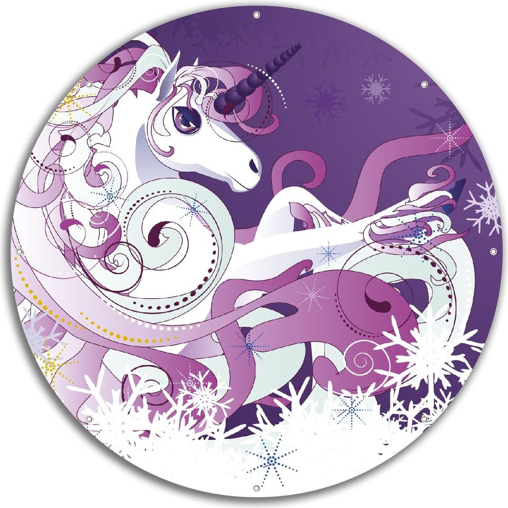 Wallario rundes Outdoor-Poster für Garten oder Balkon, Motiv Einhorn in lila und pink, 60 cm Durchmesser