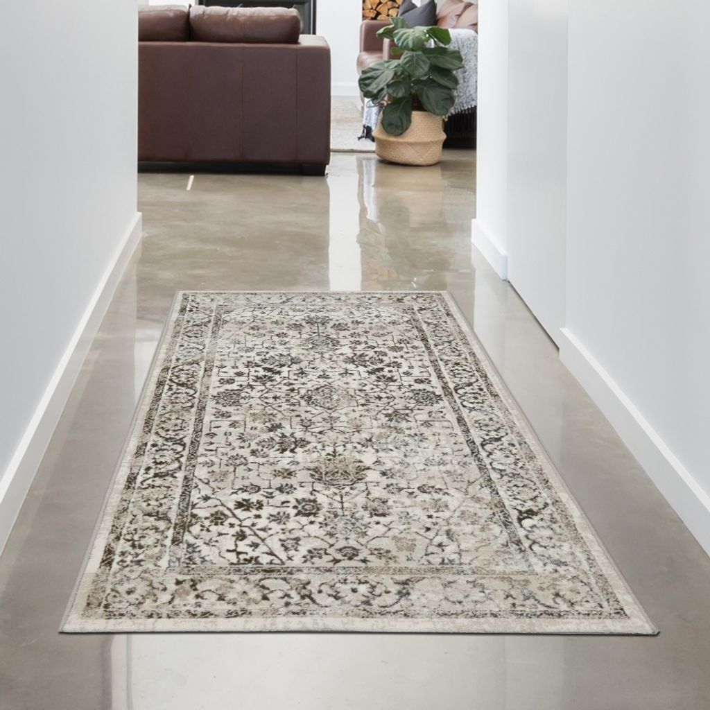Schlichter Orientteppich – Blumen verziertes Design – in creme Größe - 80 x 150 cm
