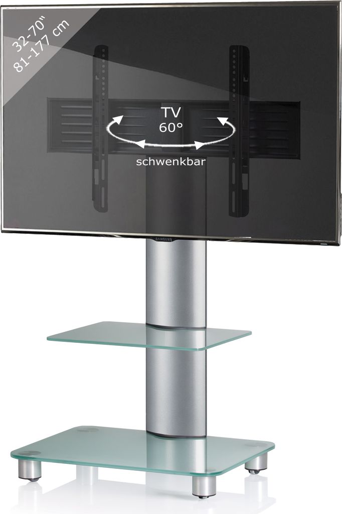 VCM TV Standfuß mit Zwischenboden 32-70 Zoll | VESA max. 600x400 | Fernseh Ständer aus Alu | TV Ständer Maße ca. H. 100 x B. 60 x T. x 44 cm | ...