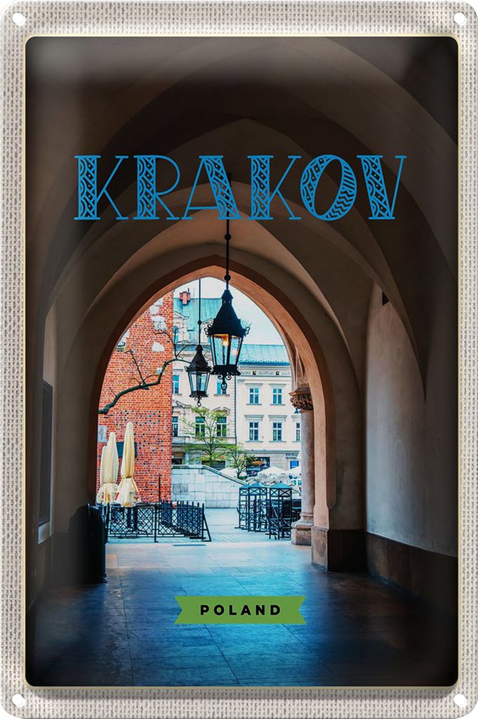 Blechschild Reise 18x12cm Krakow Gebäude Terasse Reise Sommer