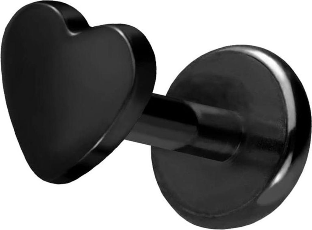 Ohrpiercing, Nasenpiercing Titan Labret mit Push Fit HERZ Schwarz Stablänge: 5mm | Stabstärke: 1mm