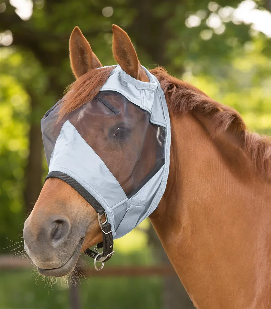 Maschera da mosca Waldhausen Premium Grigio Argento - Protezione UV Cavallo