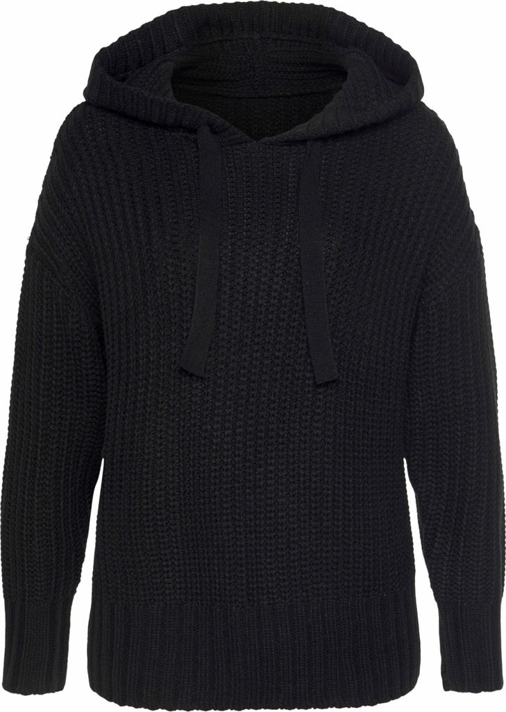 LASCANA Kapuzenpullover aus weichem Grobstrick schwarz Produktbild 