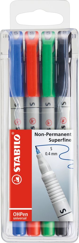 Folienstift - STABILO OHPen universal - wasserlöslich superfein - 4er Pack - grün, rot, blau, schwarz