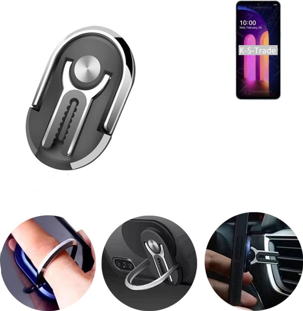 K-S-Trade 3in1 Smartphone-Ring Handy-Ring kompatibel mit LG Electronics V60 ThinQ Fingerhalterung Handyring Tischständer Lüftungsgitter-Halterung