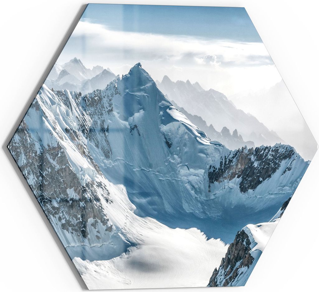 DEQORI Magnettafel Glas 55x48 cm 6-eckig 'Schneebedeckter Karakorum' beschreibbar Whiteboard