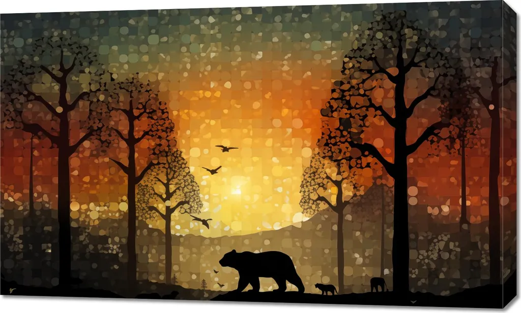 Décoration Murale Panoramique Forêt et Coucher de Soleil Image 100x60 cm