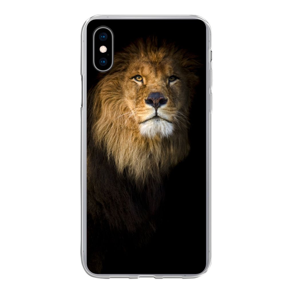 MuchoWow Handyhülle Schutzhülle Hülle für iPhone Xs Löwe - Licht - Schwarz - Porträt Silikon Softcase Handy Hülle - Handytasche
