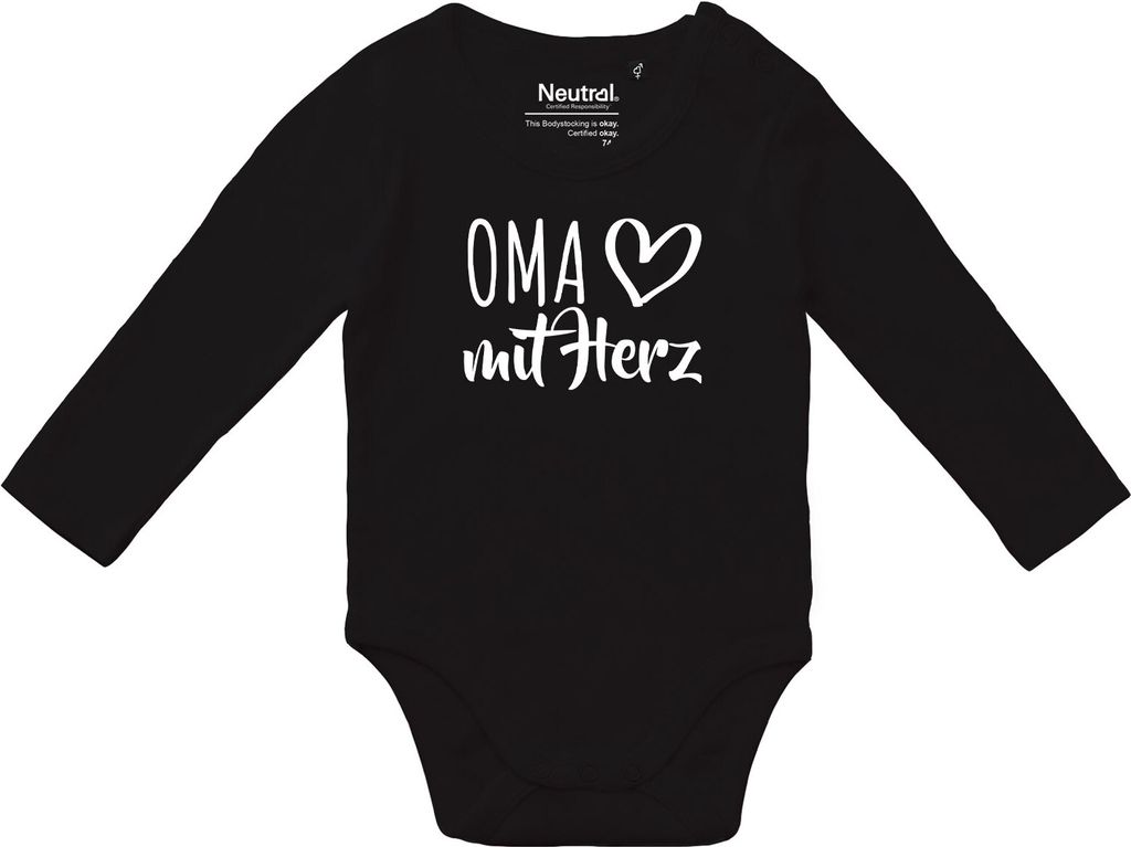 Huuraa Baby Body Oma mit Herz 80 Black Baumwolle Fairtrade Langarmbody Geschenkidee