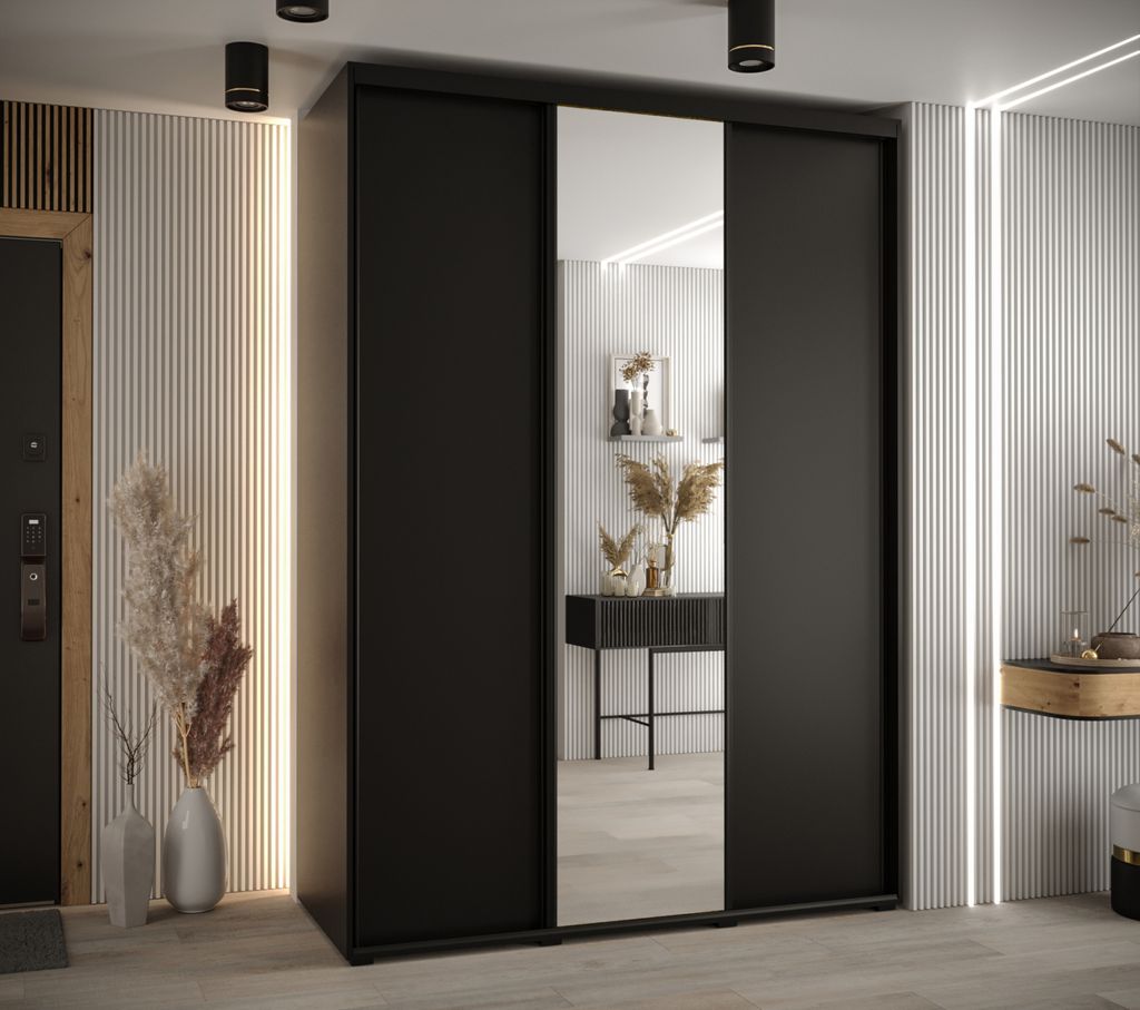 Kleiderschrank YVONA 3 - 170/60 cm, schwarz / schwarz