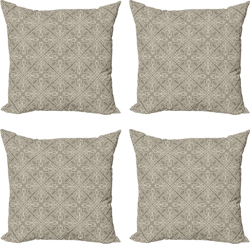 ABAKUHAUS Jahrgang Kissenbezug Set (4 Stück), Blumendamast, Moderner Doppelseitiger Digitaldruck, 40 cm x 40 cm, Taupe und Beige