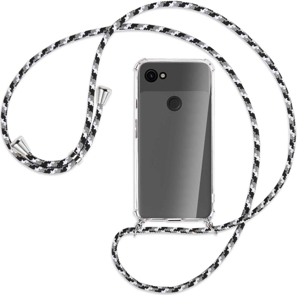 Handykette Backcover-Schutzhülle mit Band (Metall silberfarben) für Google Pixel 3a XL - schwarz/grau/weiß