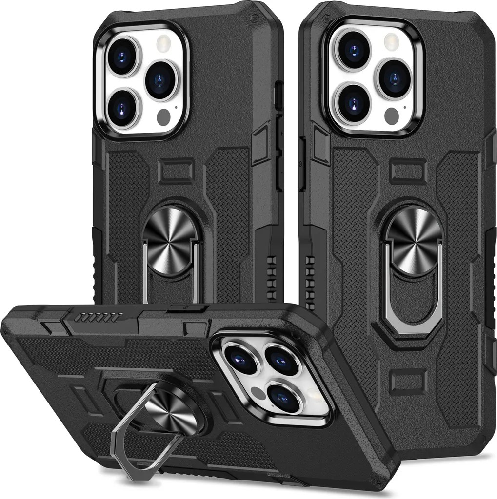 NALIA Custodia Anello per iPhone 13 - Stand 360° & per Supporto Magnetico - GRIP360 (Cover Silicone Opaca) - Marchio Tedesco, Colore:Nero
