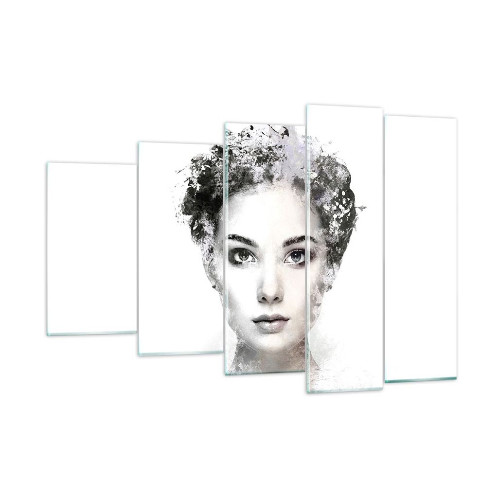 Bilder auf glas - 5 Teile - Schön Frau Gesicht - 150x100cm - Glasbilder - Wandbilder - Bilder - zum Aufhängen bereit - Wanddekoration aus Glas - ...