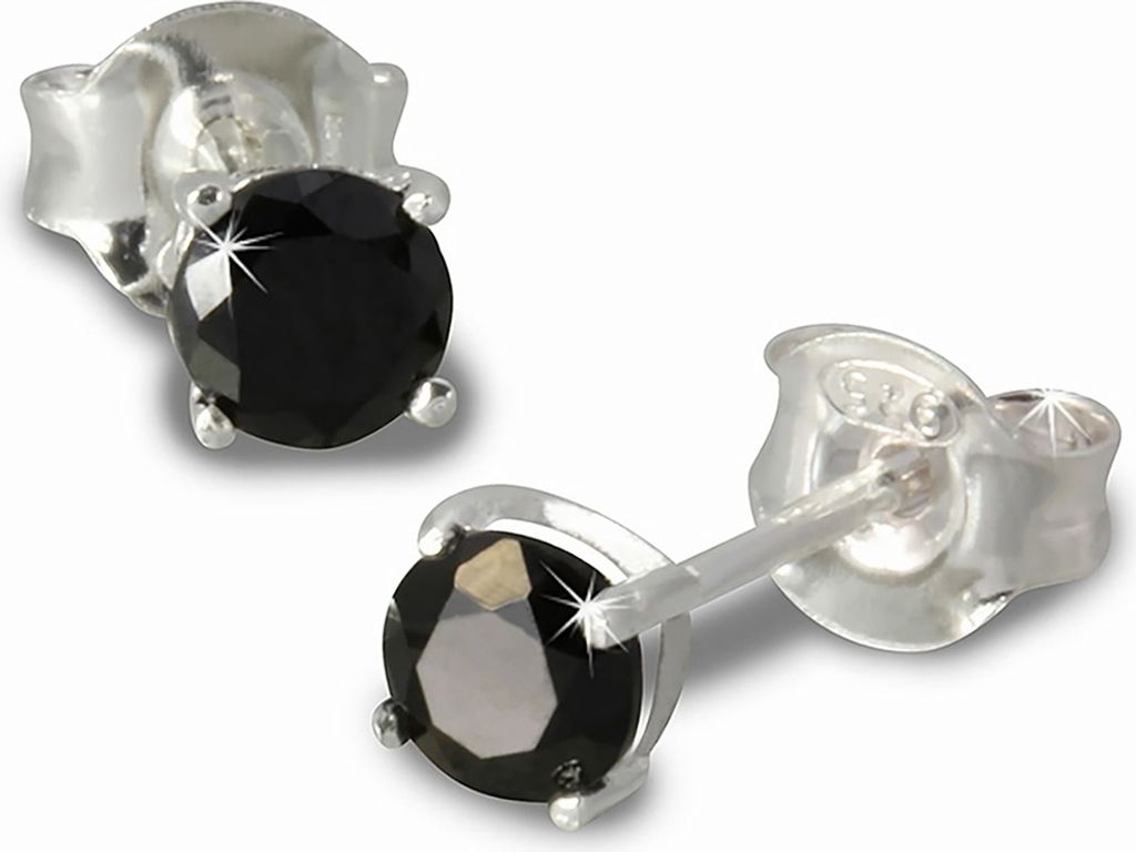 SilberDream Ohrstecker Damen Silber schwarz rund Zirkonia Ohrringe 4mm SDO714S
