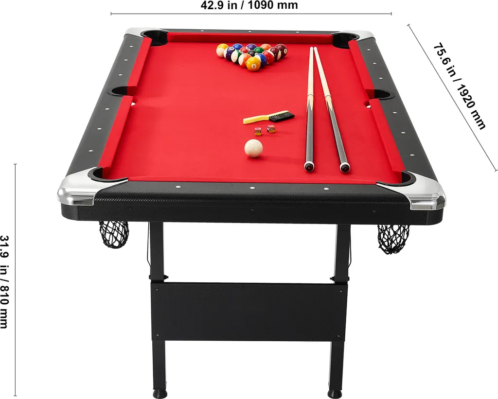 SucceBuy Billard Pliable 190cm - Table Portable Noir et Drap Rouge - 8
