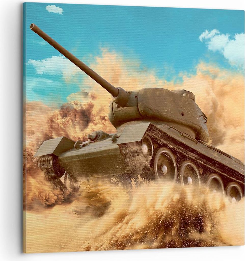 Bild auf Leinwand - Leinwandbild - Panzer Poligon Feld - 50x50cm - Wand Bild - Wanddeko - Wandbilder - Leinwanddruck - Bilder - Kunstdruck - Wandde...