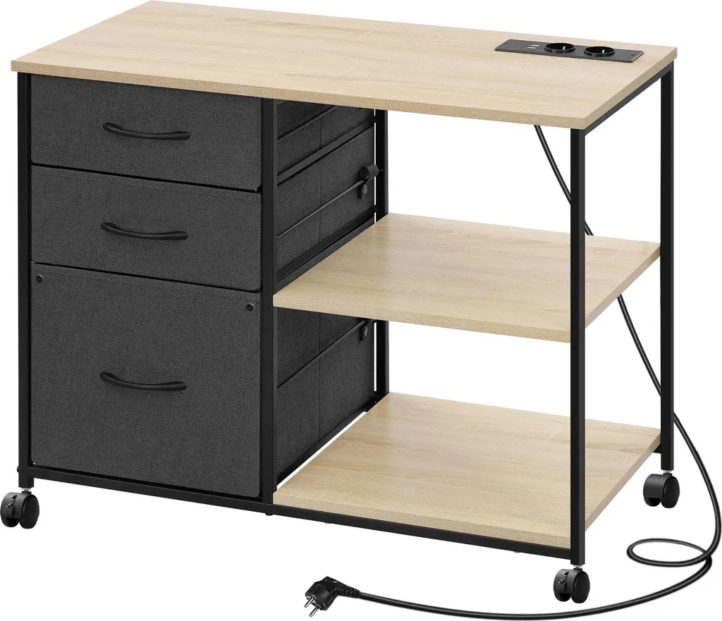 Caisson de bureau pour ranger imprimante et câbles avec tiroirs tissus