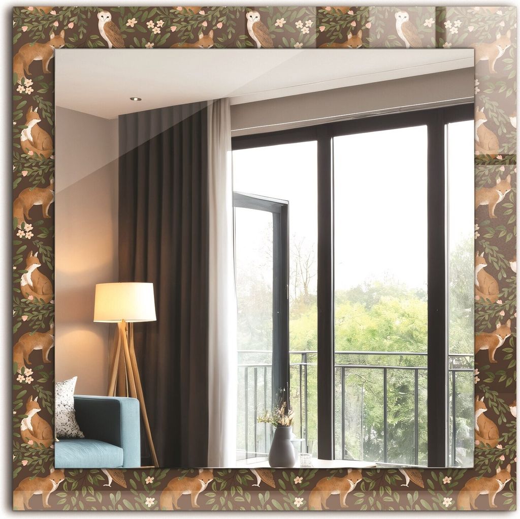 Dekorativer Wandspiegel - Bedruckter Spiegel - Motiv - 60x60 cm - Fuchs Und Eule