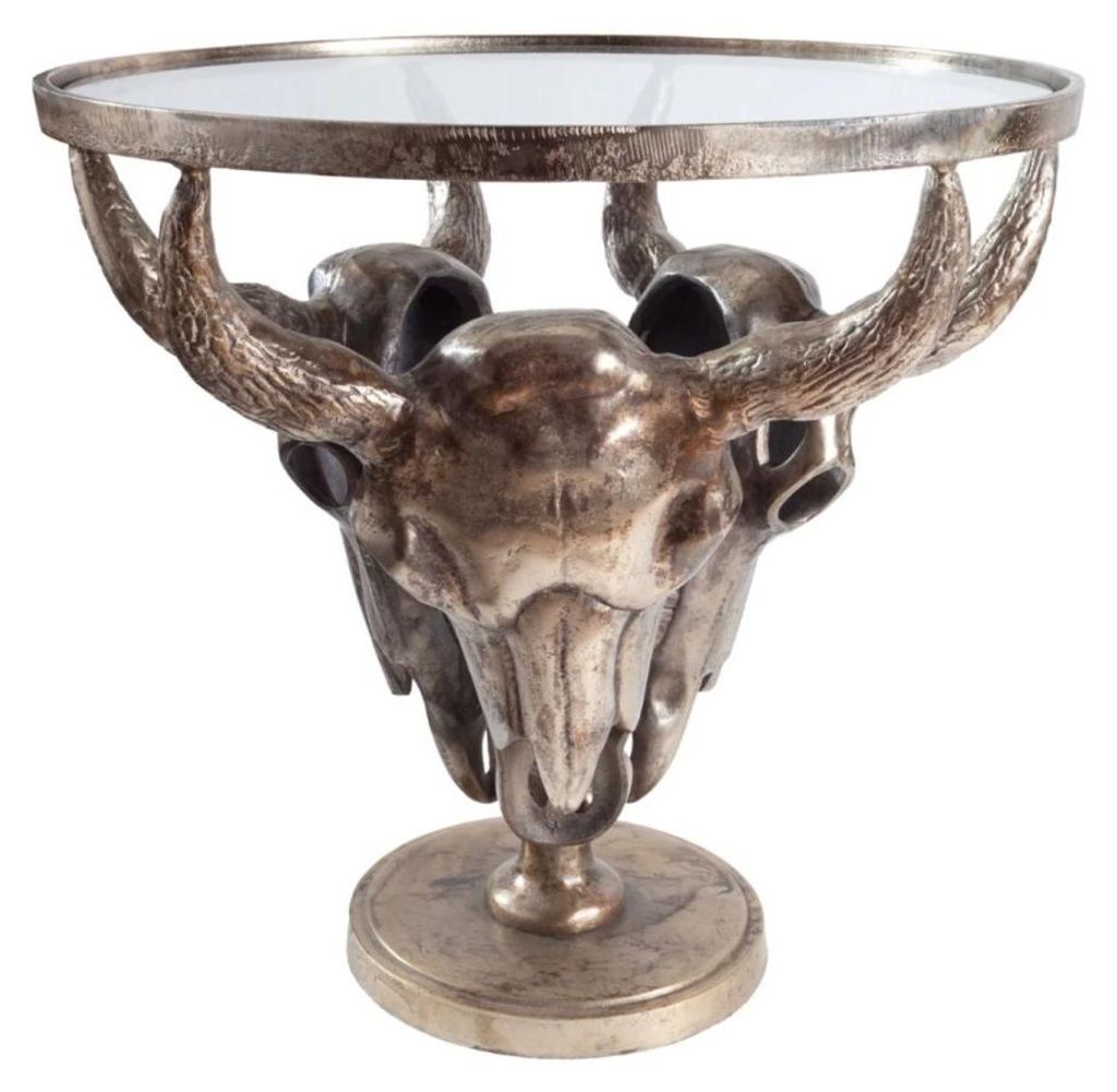 Runder Couchtisch TAURVIK 56 cm aus Bronze-Aluminium und Glas im Barockstil