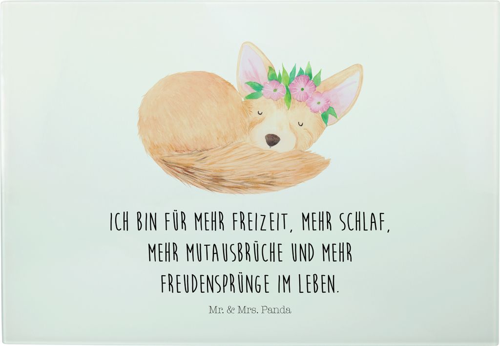 Mr. & Mrs. Panda Schneidebrett Wüstenfuchs Blumen - Weiß - Geschenk, Wüste, Afrika, schneidbrett, vesperbrett, Brotzeitplatte, Glücklich, Glas,...