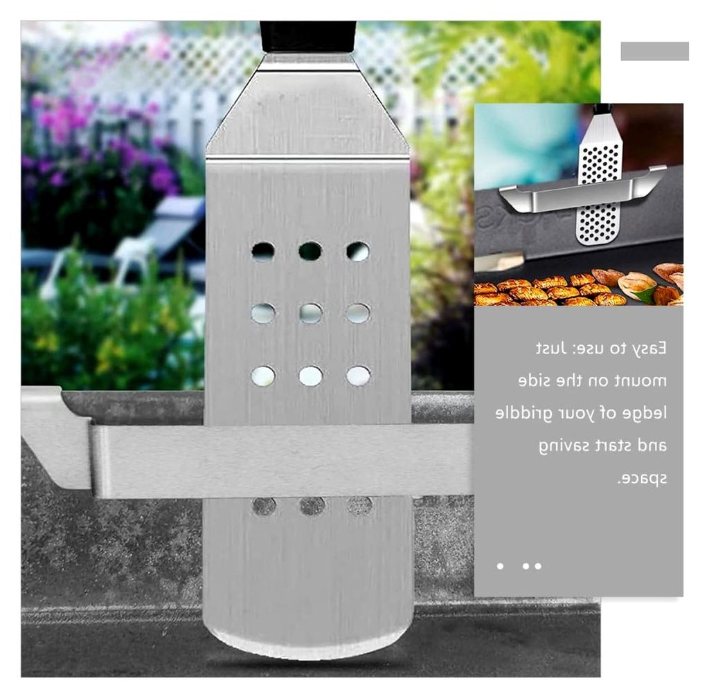 Grillwenderhalter aus Edelstahl - Metall Werkzeughalter für Grillplatte, hitzebeständig und rostfrei, mit Befestigung für Camping und Outdoor