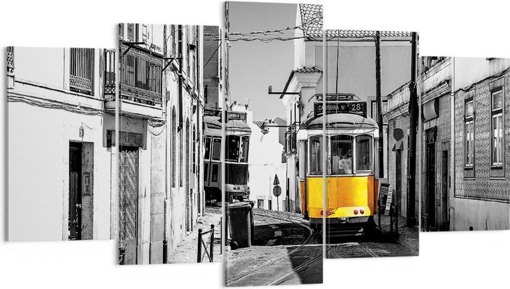 Bild auf Leinwand - Leinwandbild - 5 Teile - Straßenbahn Portugal Lissabon - 160x85cm - Wand Bild - Wanddeko - Wandbilder - Leinwanddruck - Bilder...