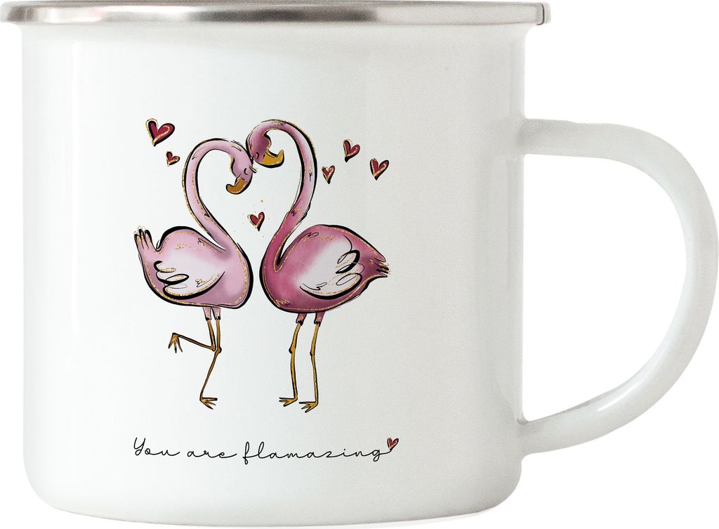 Flamingo Flamazing Emaille Tasse Valentinstag Freundin Freund Süß Geschenkidee Paar Liebe Couple Jahrestag