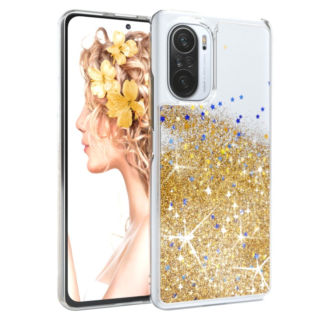 EAZY CASE - Glitzer Hülle kompatibel mit Xiaomi Mi 11i Glitzer Schutzhülle, Soft Case, Backcover Transparent mit Motiv