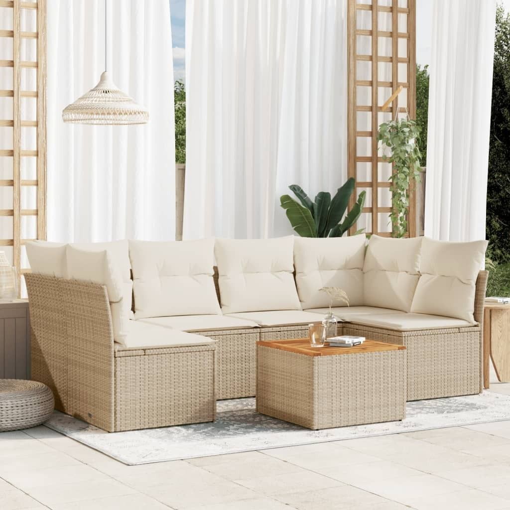 Maison Exclusive - 7-tlg. Garten-Sofagarnitur mit Kissen Beige Poly Rattan