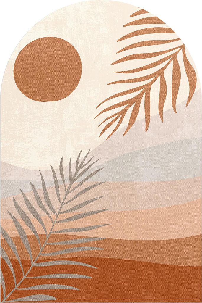 DEQORI Fototapete Rundbogen 60x90 cm 'Sandige Oase' Wand Tapete Leinwand Sticker