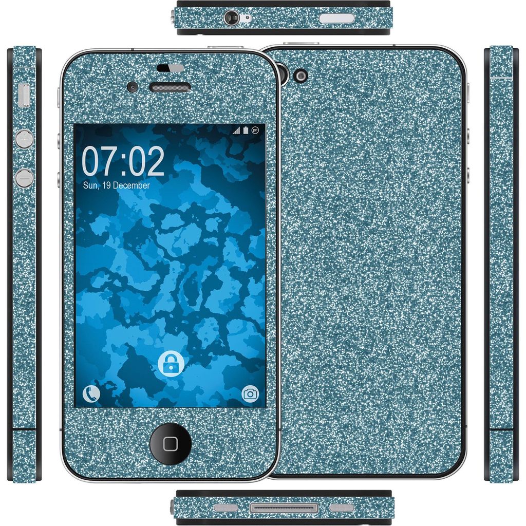 1 x Glitzer-Folienset für Apple iPhone 4S blau PhoneNatic Schutzfolien