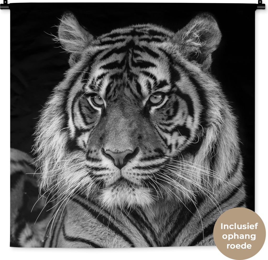 MuchoWow Wandteppich Wandbehang Sumatra-Tiger auf schwarzem Hintergrund 90x90 cm Tapisserie Dekoration Wandtuch - Wandaufhänger