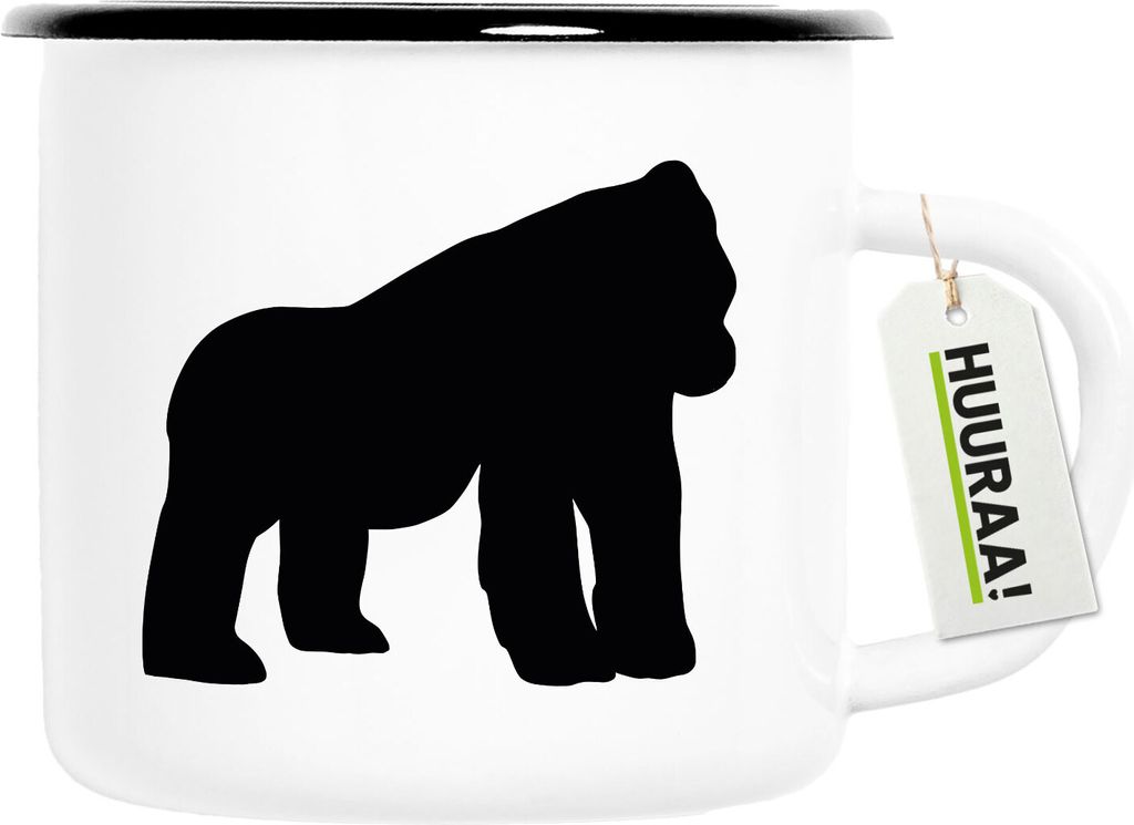 Huuraa Emaille Tasse Gorilla Silhouette 300ml Vintage Campingbecher Geschenkidee