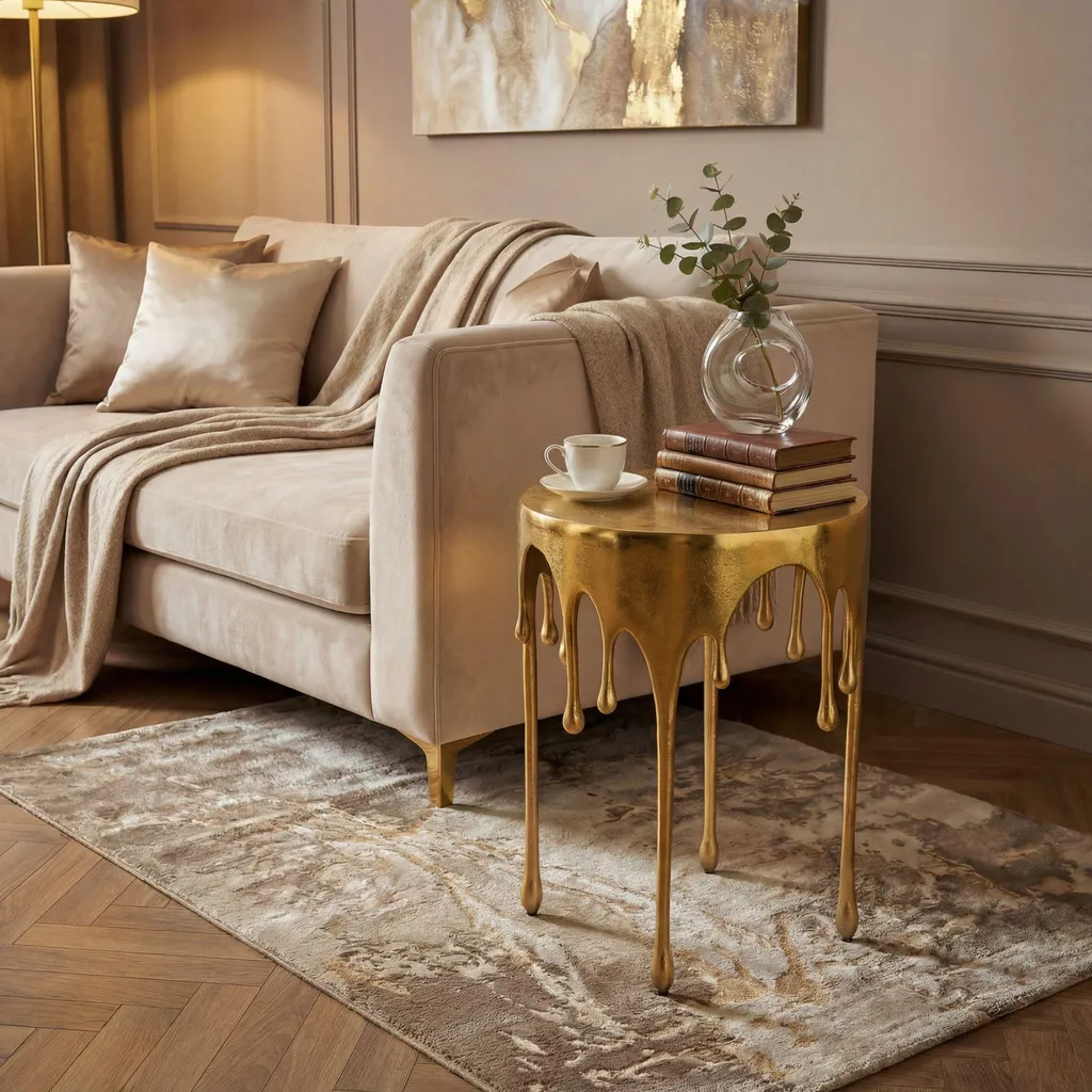 Table d'appoint moderne en aluminium doré, forme goutte faite à la main - 2