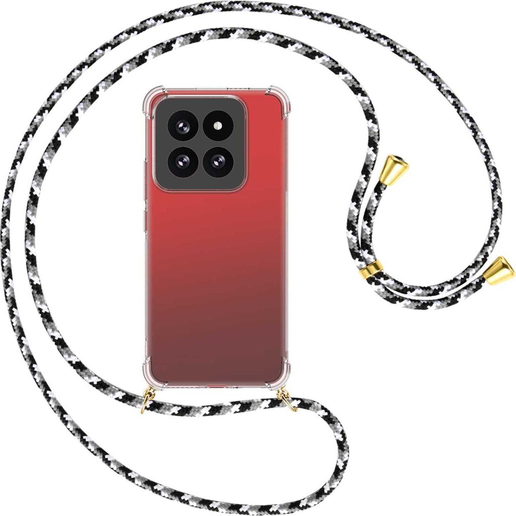 Handykette Backcover-Schutzhülle mit Band (Metall goldfarben) für Xiaomi 14 Pro (23116PN5BC) - schwarz/grau/weiß