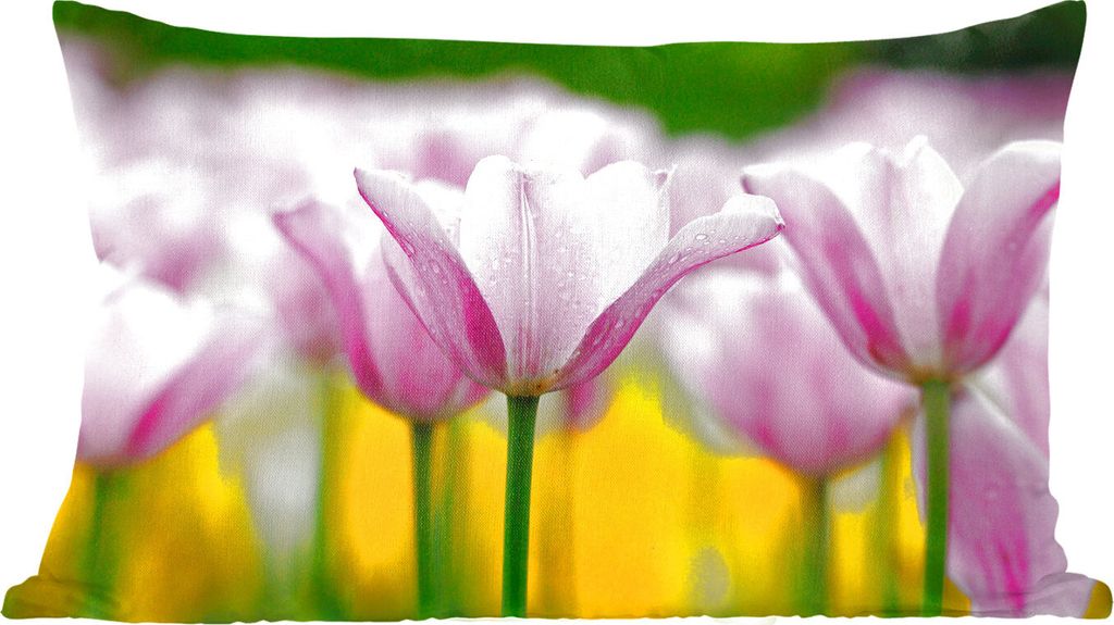 MuchoWow Zierkissen Sofakissen Wohnzimmer Dekokissen 50x30 cm Blumen - Tulpen - Rosa - Wohnzimmerdekoration - Polster mit Photo