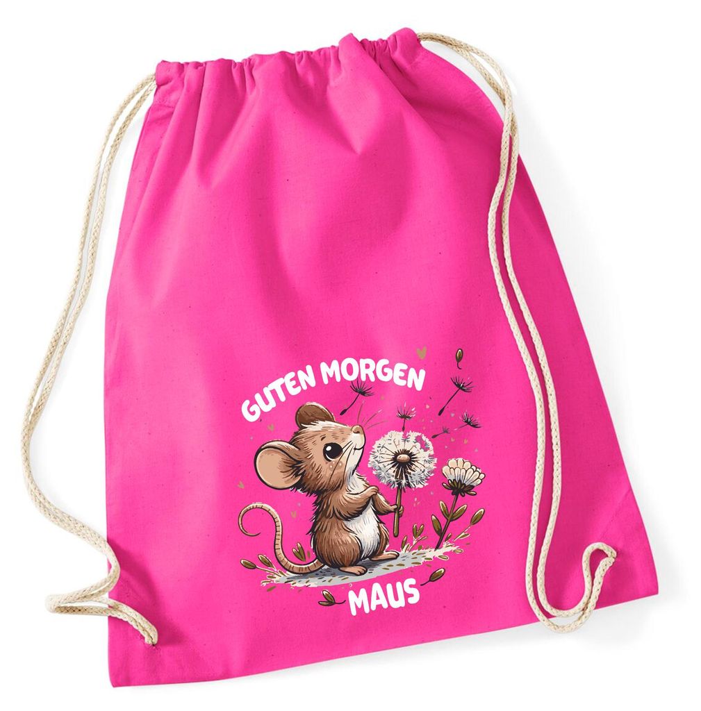 Huuraa Turnbeutel Guten Morgen Maus 12 Liter Fuchsia Baumwolle Rucksack Geschenkidee